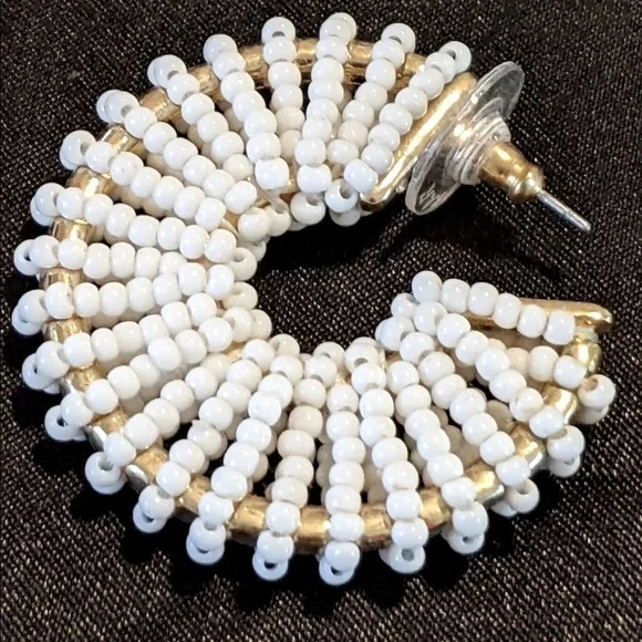 BaubleBar White Beaded Hoop Earrings Gold Tone - Picture 2 of 4